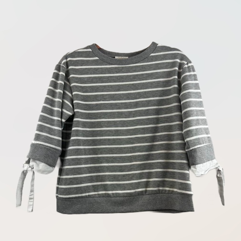 Anthropologie Deletta Sz S Gray and White Striped Sweatshirt